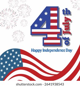 4th of July , Happy Independence Day Calligraphy with waving flag on white background, Vector illustration.
