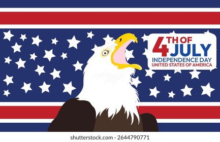 4th of July happy independence day background or banner design template with Flag and white headed eagle. United States of America Independence Day Celebration. use to poster, card, placard.