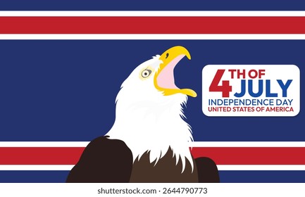 4th of July happy independence day background or banner design template with Flag and white headed eagle. United States of America Independence Day Celebration. use to poster, card, placard.