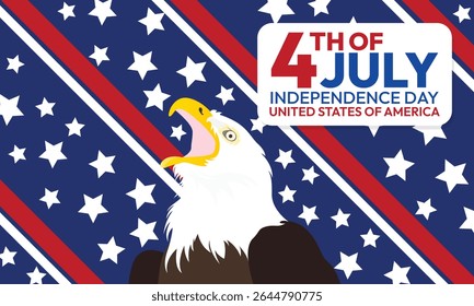 4th of July happy independence day background or banner design template with Flag and white headed eagle. United States of America Independence Day Celebration. use to poster, card, placard.