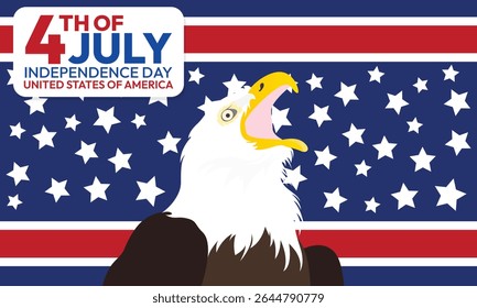 4th of July happy independence day background or banner design template with Flag and white headed eagle. United States of America Independence Day Celebration. use to poster, card, placard.