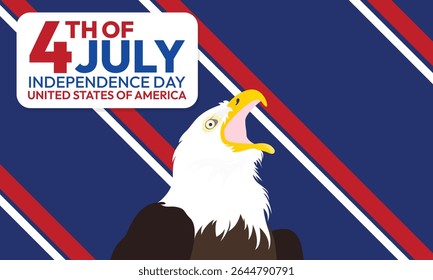 4th of July happy independence day background or banner design template with Flag and white headed eagle. United States of America Independence Day Celebration. use to poster, card, placard.