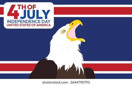 4th of July happy independence day background or banner design template with Flag and white headed eagle. United States of America Independence Day Celebration. use to poster, card, placard.