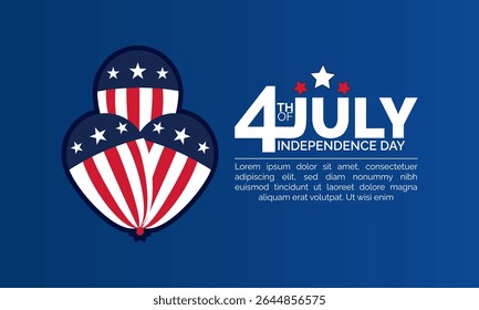 4 de julho feliz Dia da Independência, fundo do 4 de julho, banner design com balões e bandeira americana. Utilize para modelo, design de pôster, cartão, cartaz com ilusão profissional 