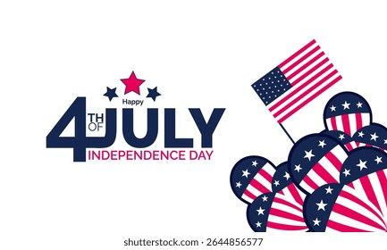 4 de julho feliz Dia da Independência, fundo do 4 de julho, banner design com balões e bandeira americana. Utilize para modelo, design de pôster, cartão, cartaz com ilusão profissional 