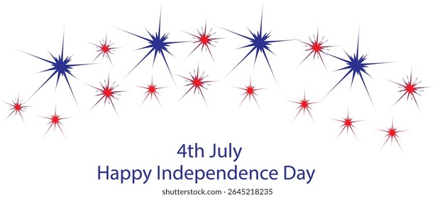 4th July Happy Independence Day USA stars line banner, Horizontal Independence Day banner featuring red and blue star lines. Ideal for patriotic events, holiday graphics, posters, and web headers