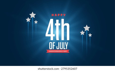 4th july happy independence day glowing radial background with white stars