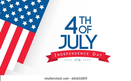 4th of July, Happy Independence Day Banner Vector illustration, USA flag on white background.