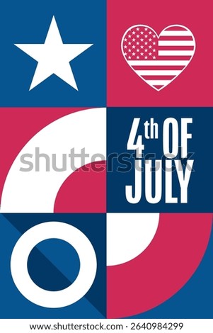 4th of July. Happy Independence Day. USA. Holiday concept. Template for background, banner, card, poster with text. Vector EPS10 illustration