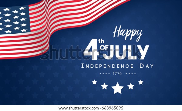 7 月4 日 独立日快乐横幅矢量插图 美国国旗挥舞着蓝色星星图案背景 库存矢量图 免版税