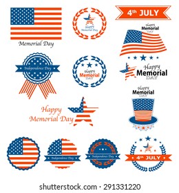 4th July Happy Memorial Day badges and labels vector eps 10
