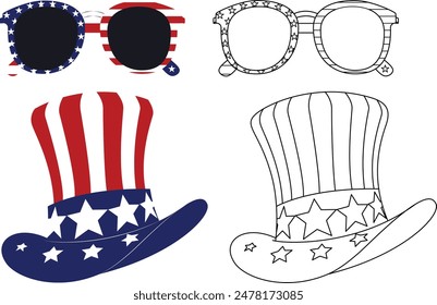 4th Of July Hat and Sunglasses coloring page 