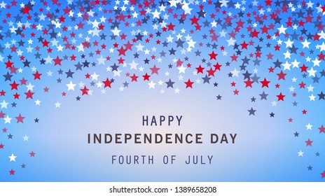 4th of July holiday banner on stars background. USA Independence Day poster, flyer, greeting card. American Presidents day. Red, blue, white stars confetti design. Space for text. Vector illustration