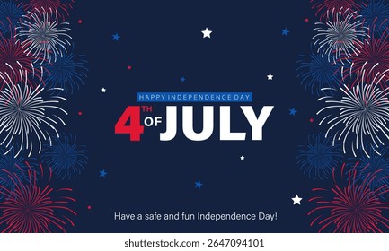 4th of July horizontal background design with firework. Perfect for Independence Day, patriotic events.