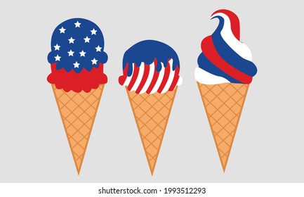 4th of July Ice-Cream Snow Cone Vector and Clip Art