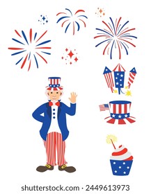 4th Of July Icons Like Fireworks Cupcake And Uncle Sam