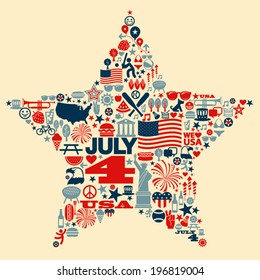 4th Of July Icons Symbols Collage T-shirt Design