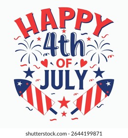 4th of July Illustration with Fireworks and American Flag – USA Independence Day Vector