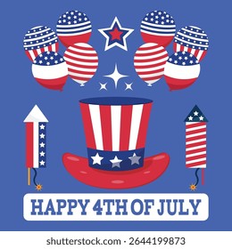 4th of July Illustration with Fireworks and American Flag – USA Independence Day Vector