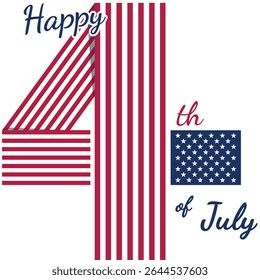 A 4th of July image displaying the 4 stylized as the American flag.