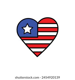 4 de julio .En el corazón está la bandera de los Estados Unidos de América.Día de la Independencia .Diseño de Vector .fondo blanco 