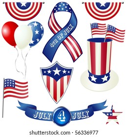 4th of July, independece day vector objects isolated on white