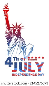 4th of July. Independence Anniversary of the United States of America. Flag and Statue of Liberty. Vector image in EPS. Space for text. 