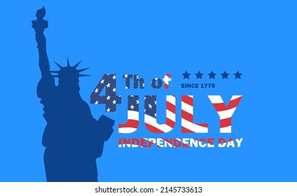 4th of July. Independence Anniversary of the United States of America. Flag and Statue of Liberty. Vector image in EPS.