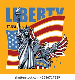 4 de julio Día de la Independencia América USA Ilustración vectorial de la Libertad para las redes sociales, volantes, páginas de Web, medios impresos, tarjeta de felicitación, invitación, Anuncio