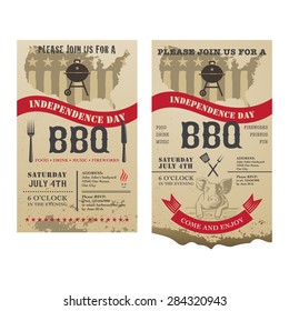 4th of July Independence day of America barbecue invitation card.