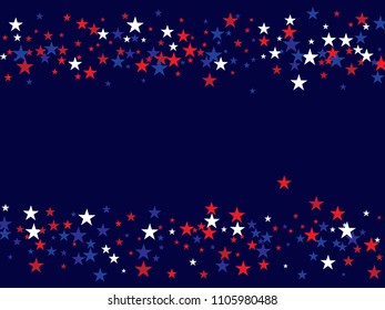 4th of July Independence Day American Falling Stars Vector Confetti Background. Red, Blue White Stars Grunge Patriotic Background. US Glory, States Independence Day Banner, 4th of July Patriotic Bokeh