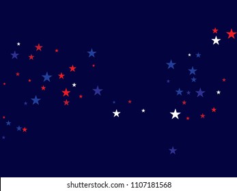 4th of July Independence Day American Falling Stars Vector Confetti Background. Red, Blue White Stars Frame Patriotic Background. US, American Independence Day Banner, 4th of July Patriotic Bokeh