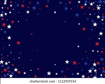 4th of July Independence Day American Falling Stars Vector Confetti Background. Red, Blue White Stars Border Patriotic Background. US Glory, States Independence Day Banner, 4th of July Patriotic Bokeh