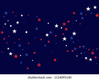 4th of July Independence Day American Stars Vector Confetti Falling Background. Red, Blue White Stars Frame Patriotic Background. US Glory, Independence Day Clean Banner, 4th of July Patriotic Bokeh