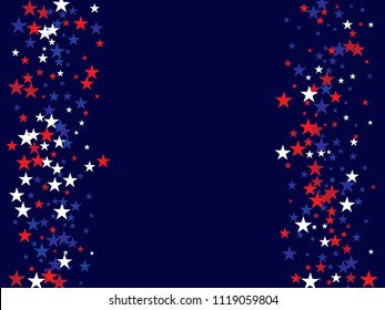 4th Of July Independence Day American Falling Stars Vector Confetti Background. Red, Blue White Stars Grunge Patriotic Background. United States Independence Day Banner, 4th Of July Patriotic Bokeh.