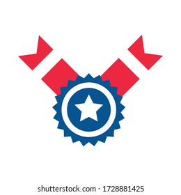 4th of july independence day, american flag medal star emblem vector illustration flat style icon