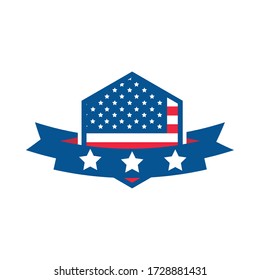 4th of july independence day, american flag ribbon emblem label vector illustration flat style icon