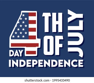 4th of july independence day with american flag on number four