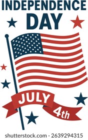 4th of July Independence Day with American Flag and Ribbon