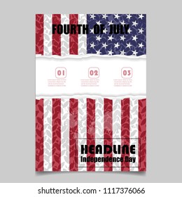4th July Independence day background design. National day USA holiday banner poster greeting card. Stars and stripes american flag.Book Cover Layout Design.Annual Cover Template in A4 size Layout 