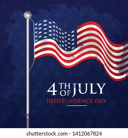 4th July independence day background with realistic flag