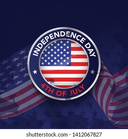 4th July independence day background with badge american flag