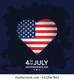 4th July independence day background with heart