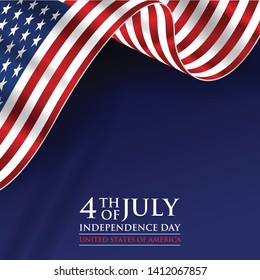 4th July independence day background with realistic flag