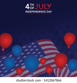4th July independence day background with balloons and flag