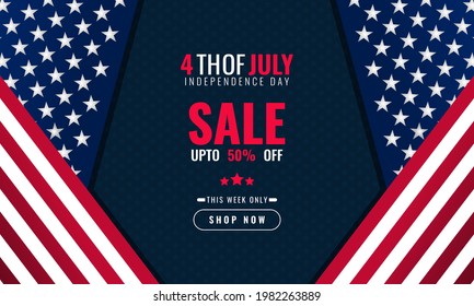 4th of july independence day background sales promotion advertising banner template with american flag design