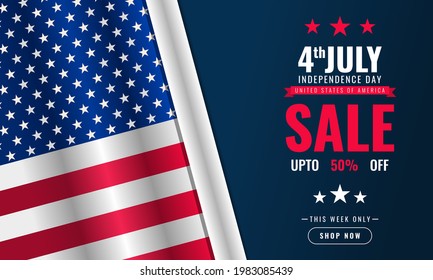 4th Of July Independence Day background sales promotion advertising banner template with American flag design