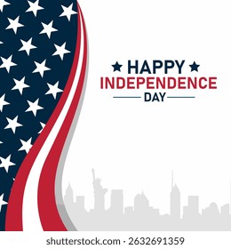 4th of July Independence Day Background with American Flag and City Skyline – Vector Design