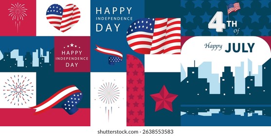 4th of July Independence Day background with geometric for A4 horizontal design