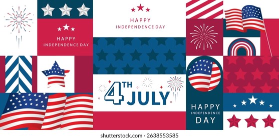 4th of July Independence Day background with geometric for A4 horizontal design